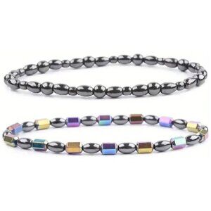 Gun Metal Grey & Iridescent 2 pk Hematite Bead Ankle Bracelet Magnetic Therapy